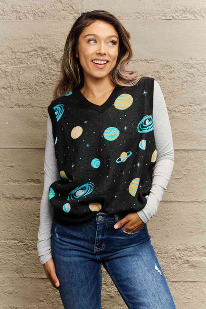 Woven Right Full Size Sleeveless Space Graphic Sweater Vest