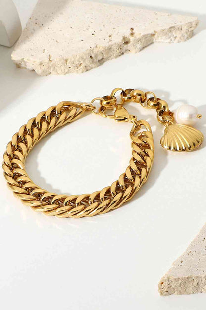 Pulsera de cadena barbada chapada en oro de 18 quilates