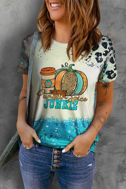 Camiseta de manga corta con cuello redondo y estampado PUMPKIN SPICE JUNKIE