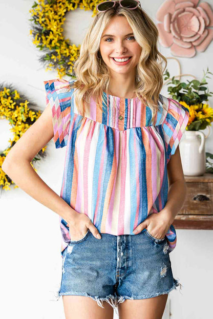 Blouse à manches flottantes à rayures multicolores