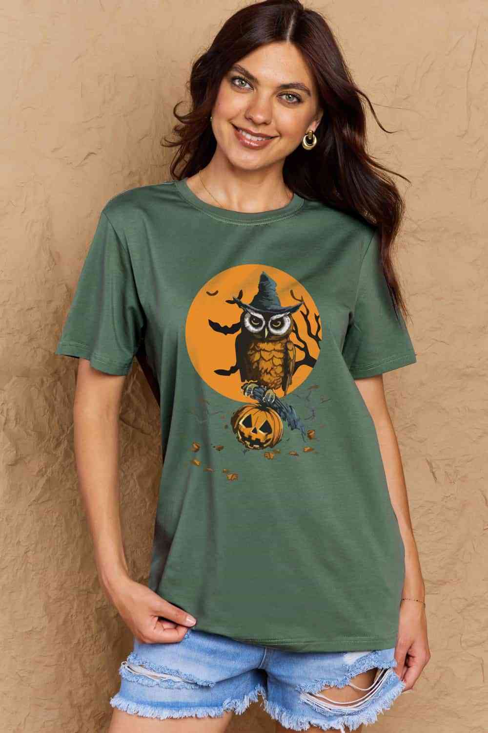 Camiseta de algodón con estampado de tema Holloween de tamaño completo de Simply Love