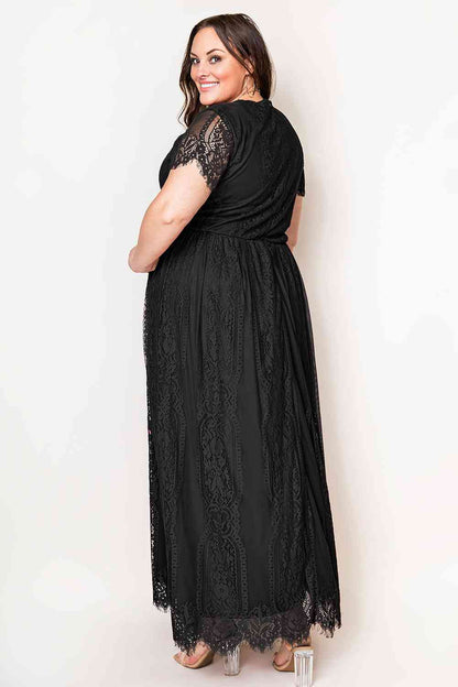 V-Neck Short Sleeve Lace Maxi Dress