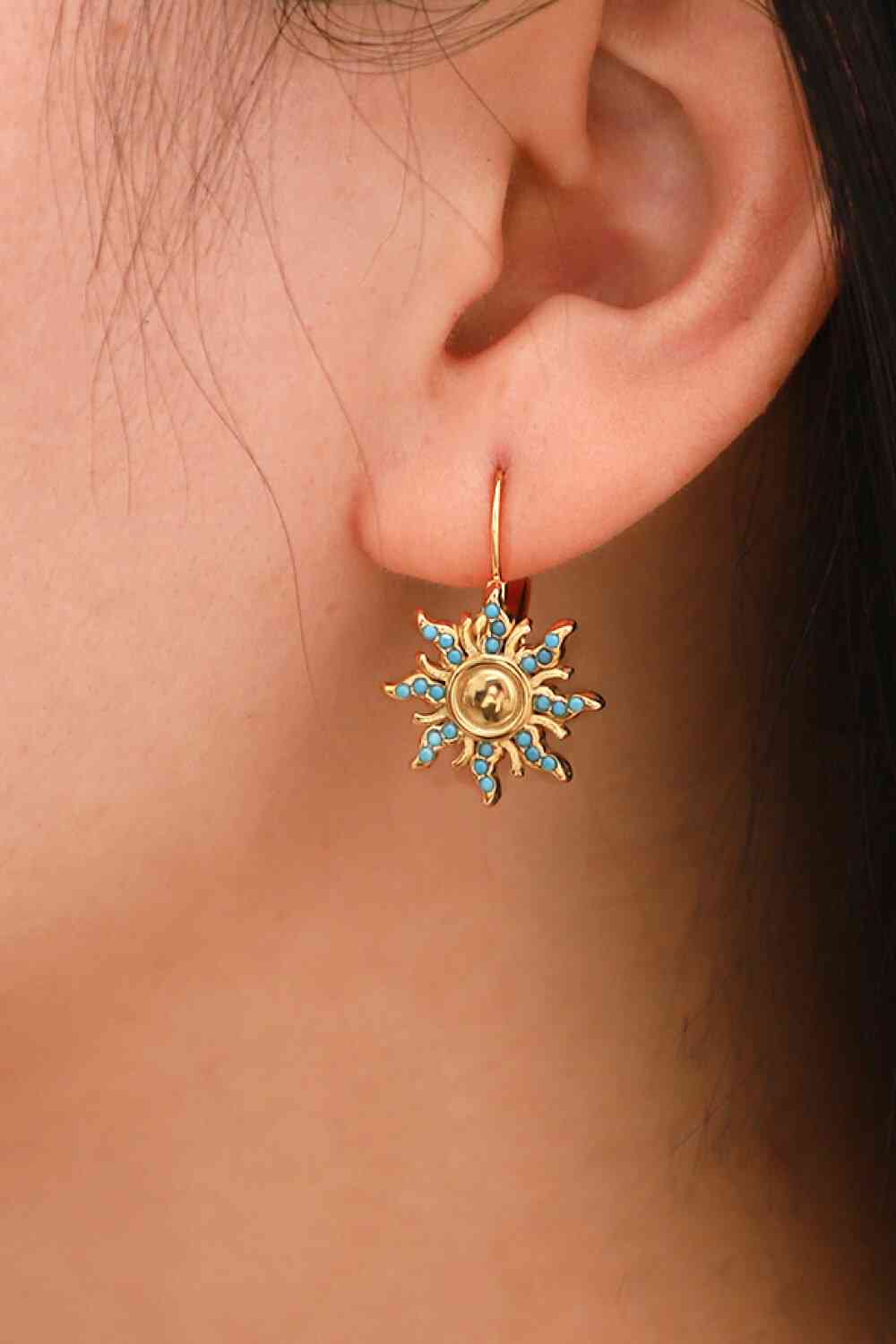 Boucles d'oreilles pendantes soleil turquoise