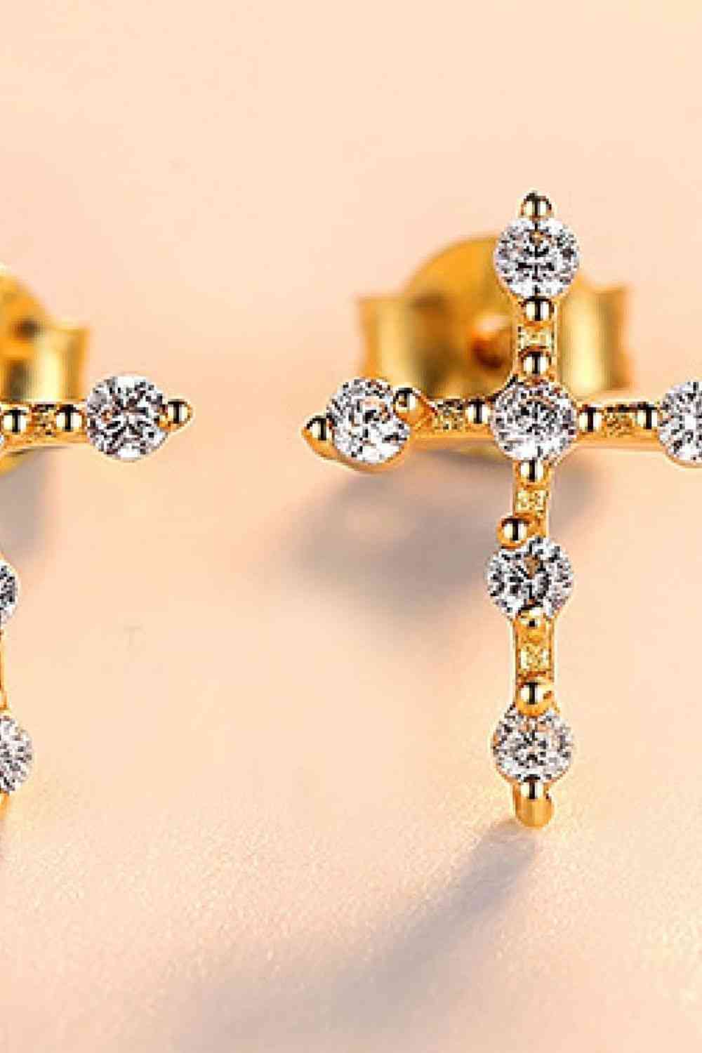 Boucles d'oreilles croix en argent sterling 925 avec zircon