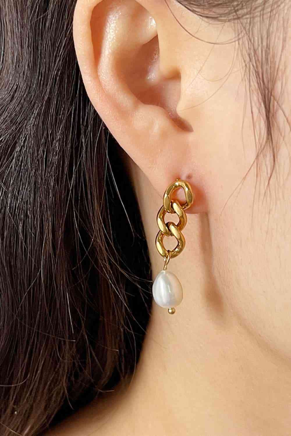 Stainless Steel Pearl Asymmetrical Earrings