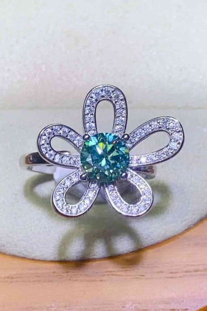 Bague ouverte en forme de fleur de moissanite de 1 carat