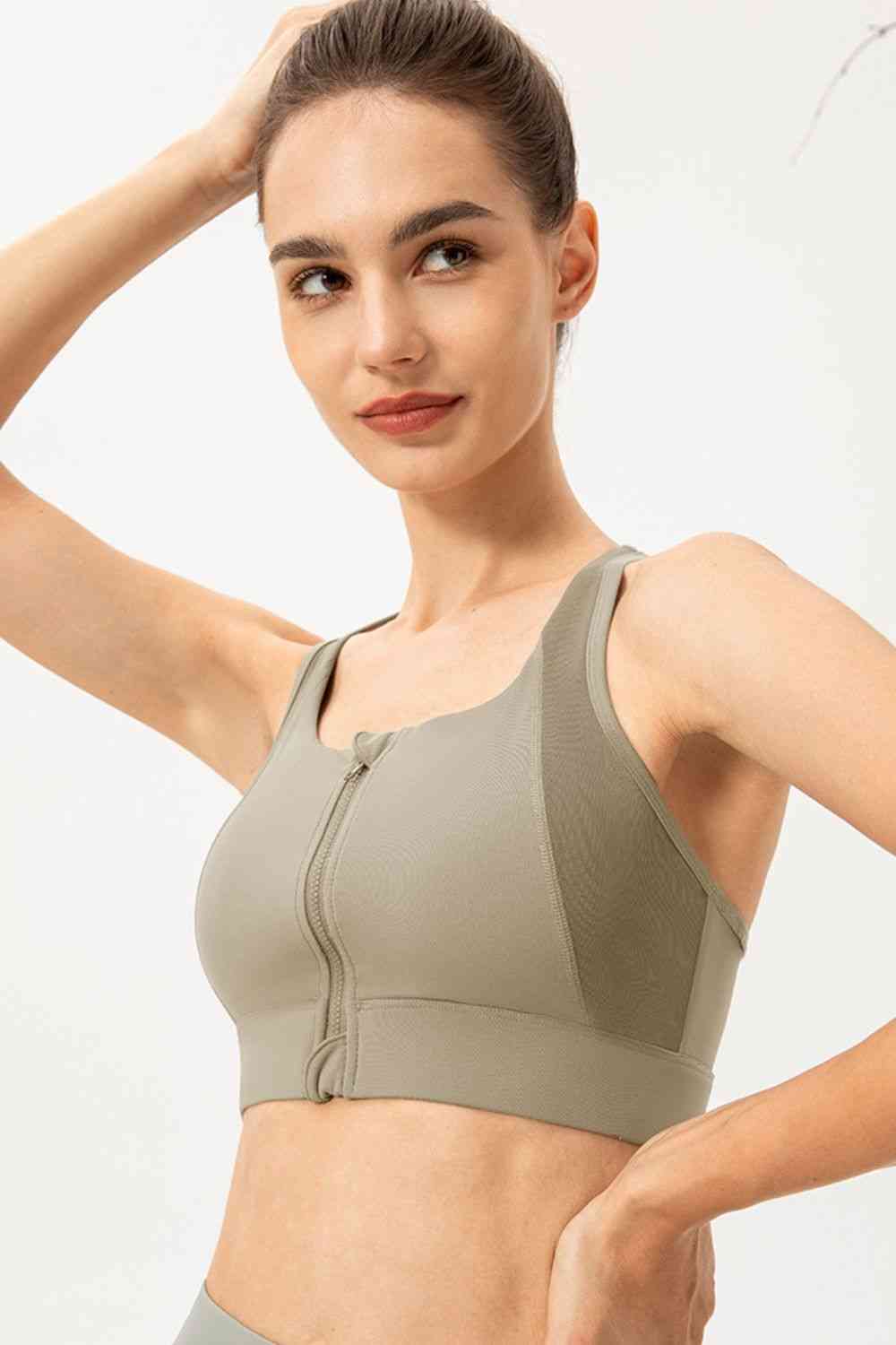 Soutien-gorge de sport zippé à col rond