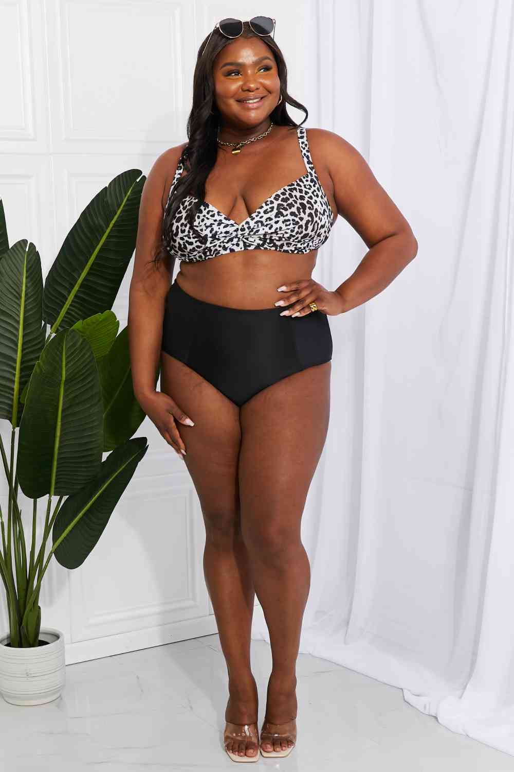 Marina West Swim Take A Dip - Bikini taille haute torsadé en léopard