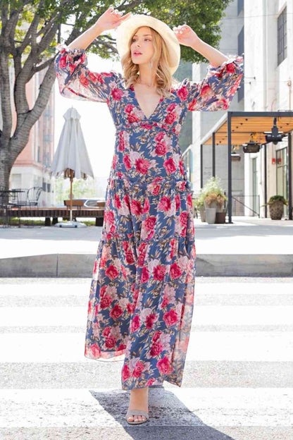 ee:some Floral Frill Trill Deep V Maxi Dress