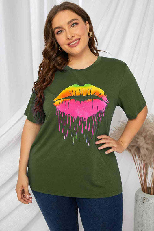 Camiseta con estampado de labios de talla grande