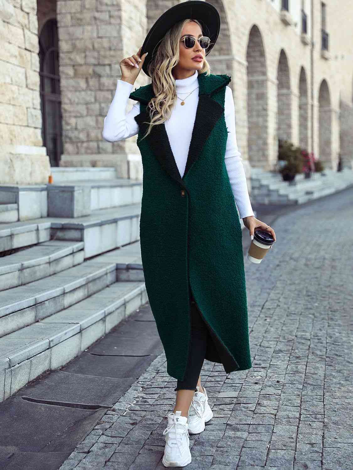 Gilet manteau sans manches à col revers