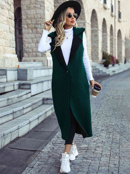 Lapel Collar Sleeveless Coat Vest