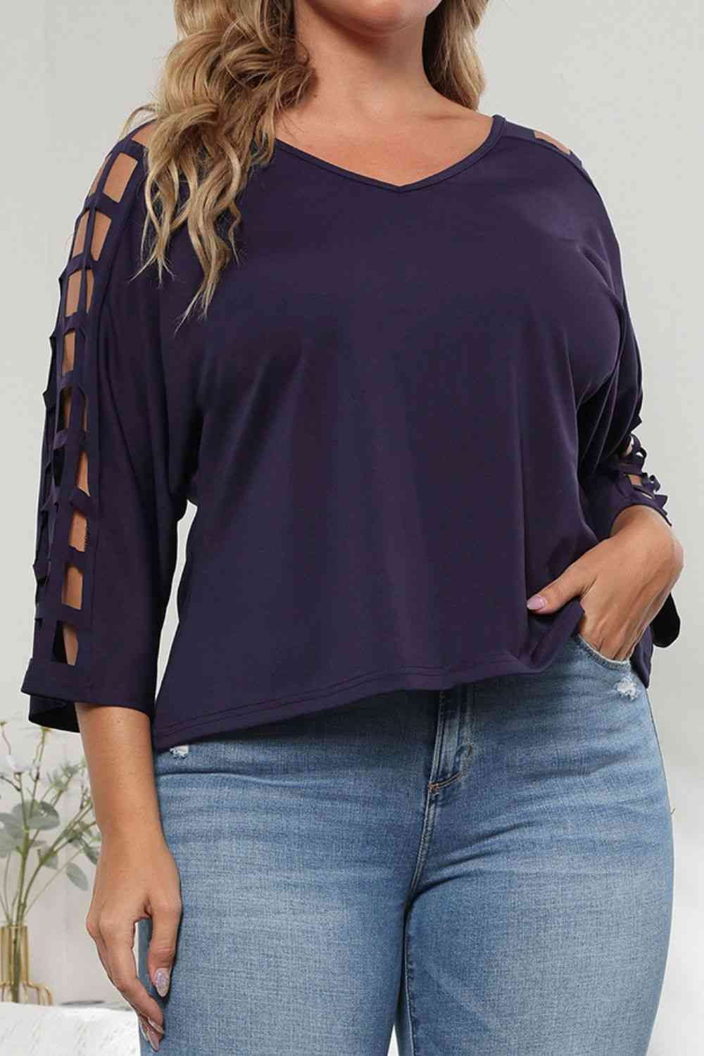 Blusa de manga tres cuartos con abertura de talla grande