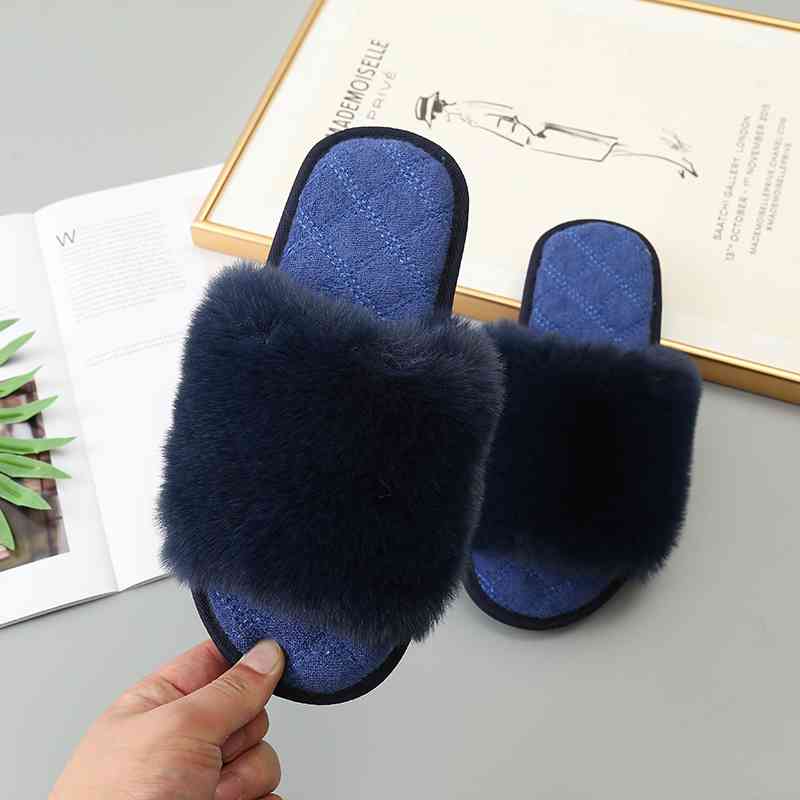 Faux Fur Open Toe Slippers