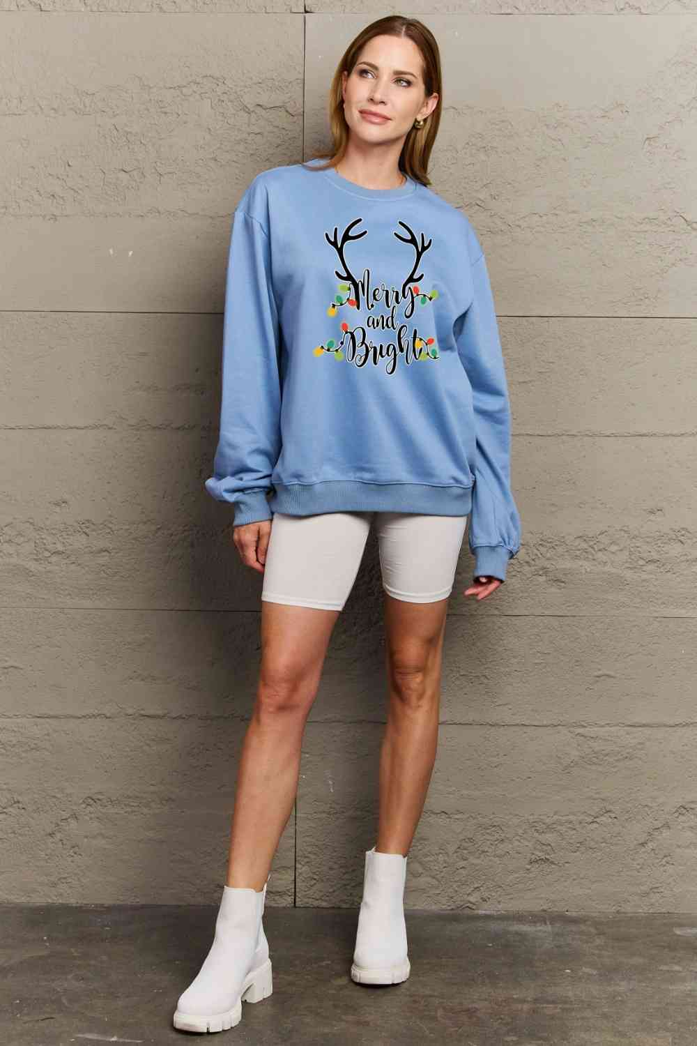 Sweat-shirt graphique Simply Love pleine taille MERRY AND BRIGHT