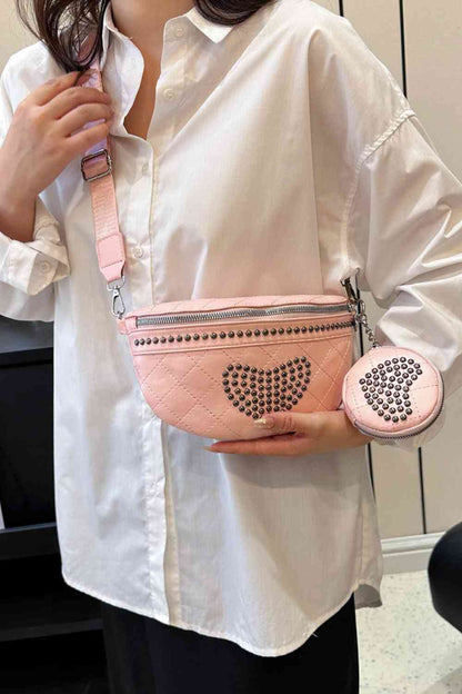 Sac à bandoulière en cuir PU clouté avec petit sac à main