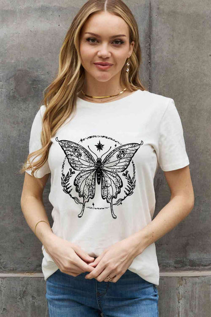 Simply Love Simply Love T-shirt en coton avec motif papillon pleine taille