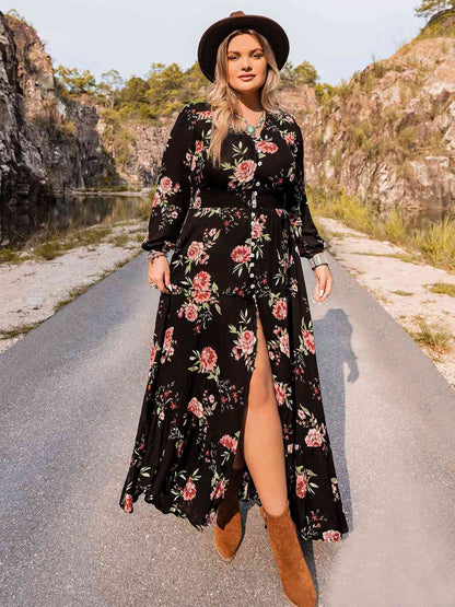 Vestido con abertura delantera y cuello en V de talla grande