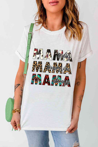 MAMA Graphic Cuffed Round Neck Tee Shirt