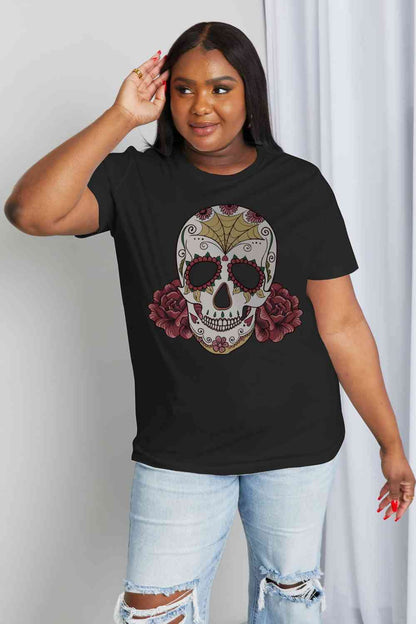 T-shirt en coton avec image de crâne pleine taille Simply Love