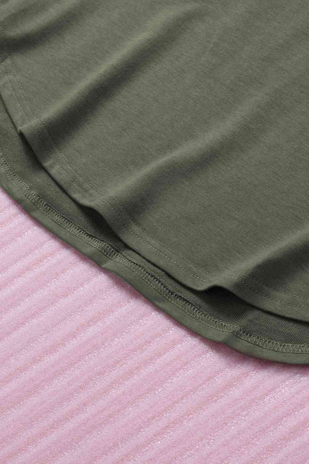 Button Detail Curved Hem Top