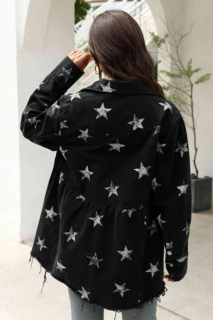 Chaqueta vaquera de manga larga con estampado de estrellas y cuello con cuello