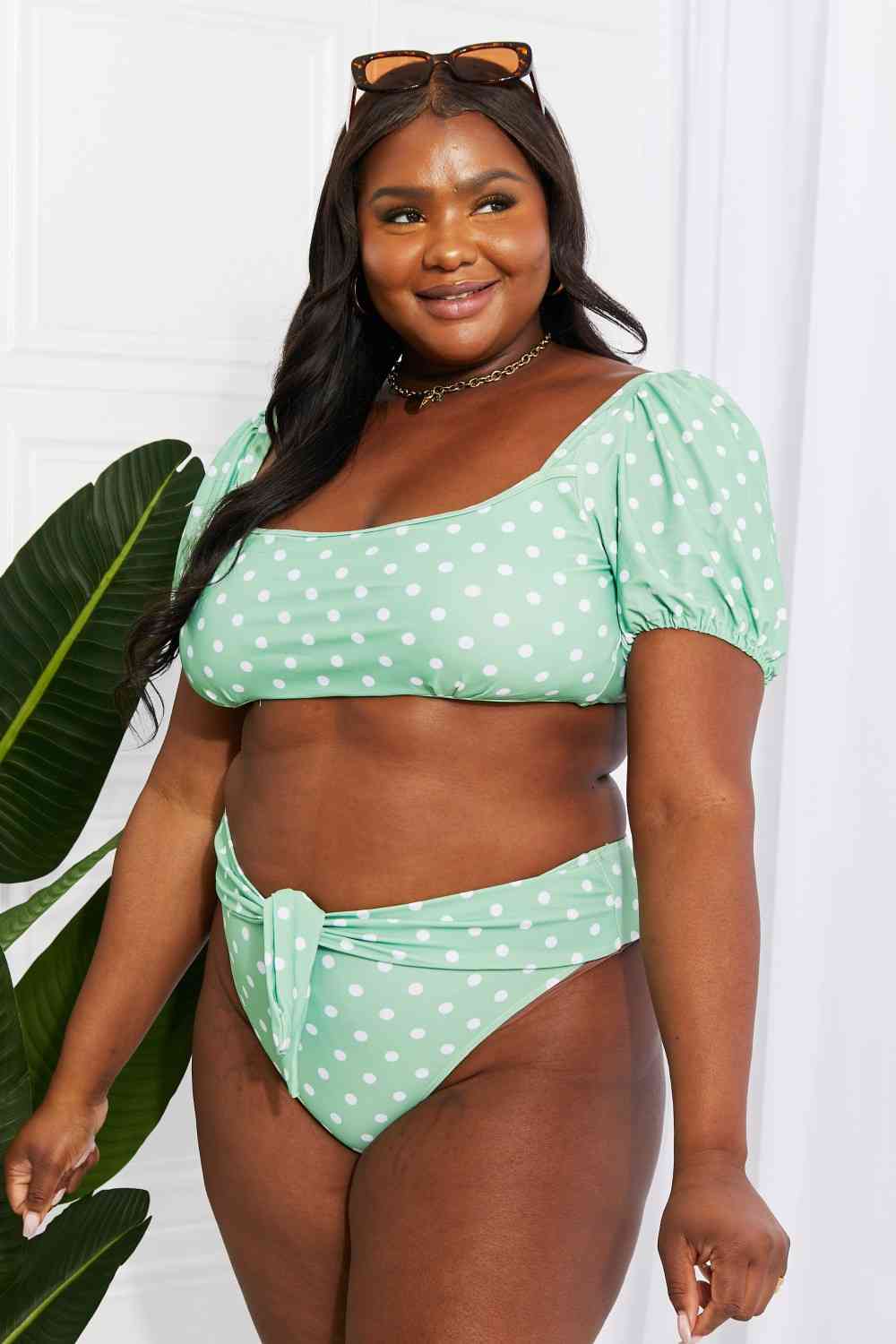 Marina West Swim Vacay Ready - Bikini à manches bouffantes en feuille de gomme