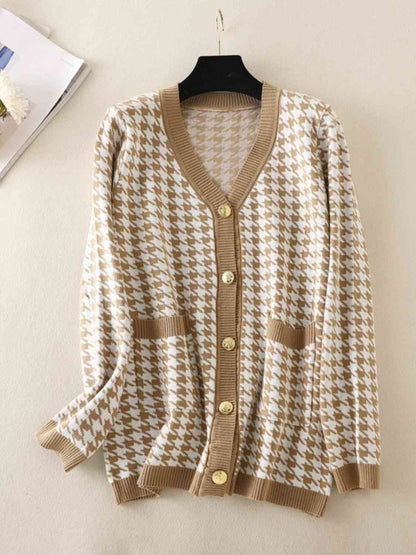 Cardigan boutonné pied-de-poule