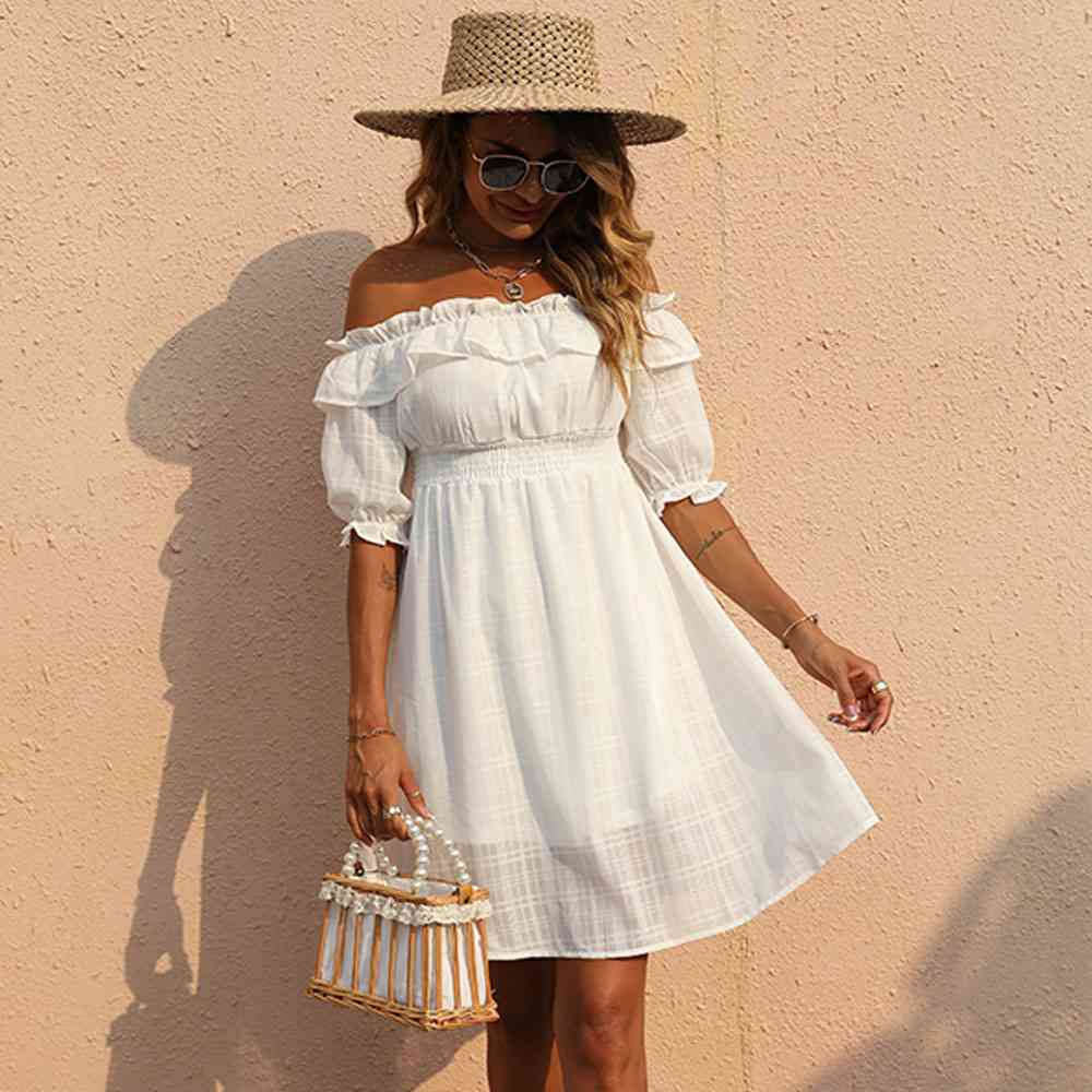 Off-Shoulder Flounce Sleeve Dress