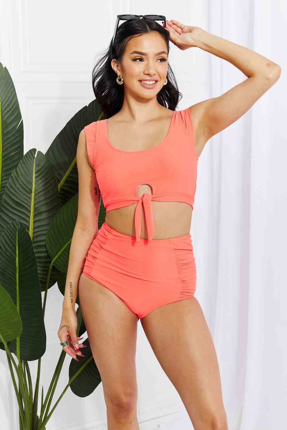 Marina West Swim - Ensemble haut de maillot court Sanibel et bas froncé - Corail