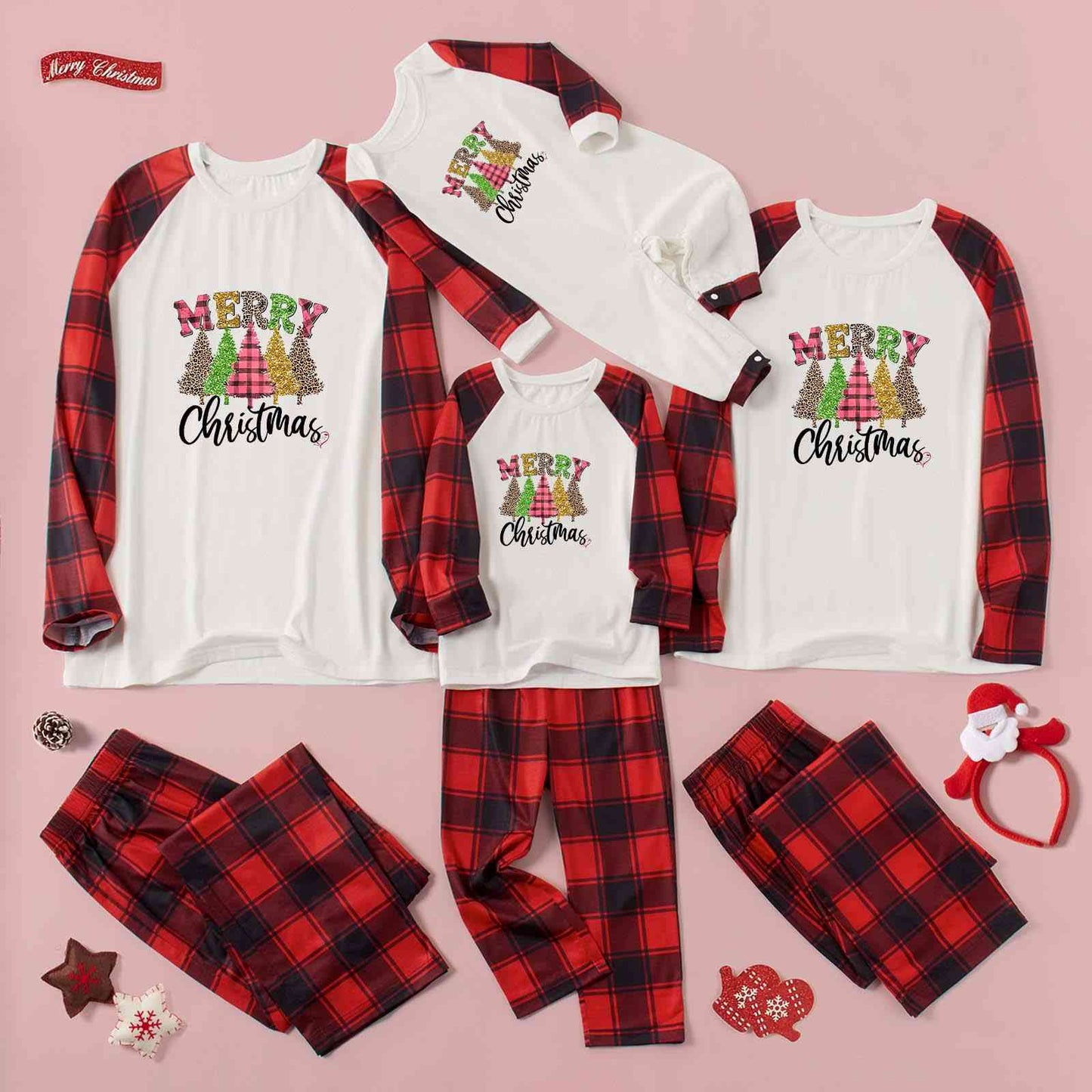 MERRY CHRISTMAS Graphic Plaid Sleeve Jumpsuit