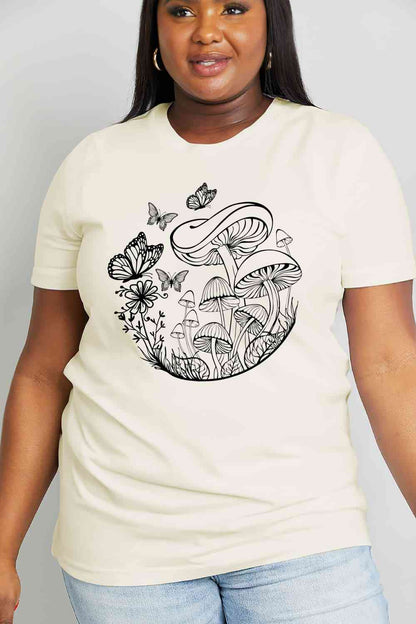 T-shirt en coton avec motif papillon et champignon, grande taille, Simply Love