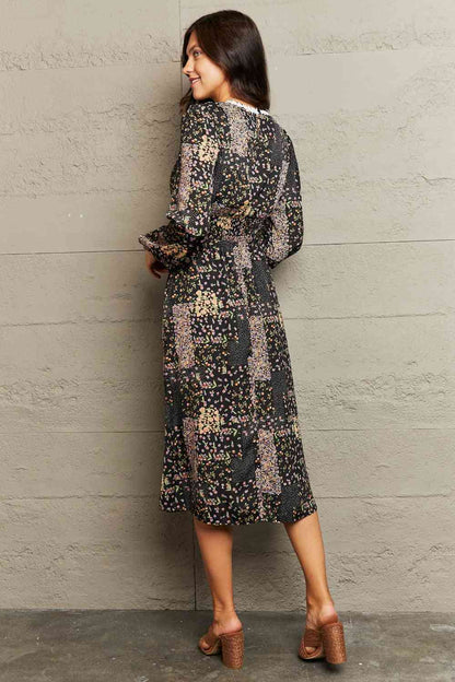 Printed Long Sleeve Round Neck Dress