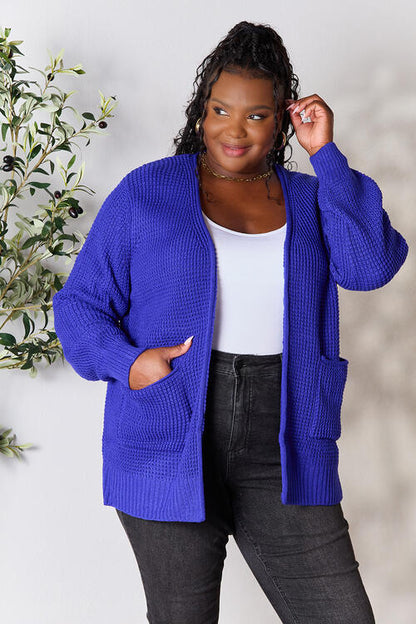 Zenana Cardigan ouvert sur le devant en tricot gaufré pleine taille