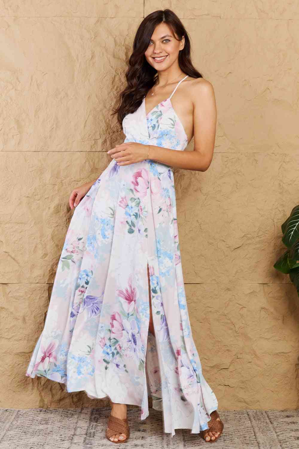 OneTheLand Colorful Floral Print Sleeveless Maxi Dress