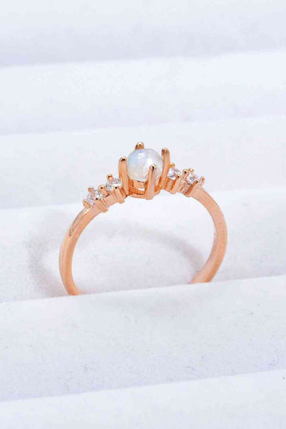 Bague plaquée or rose 18 carats avec pierre de lune naturelle et zircon