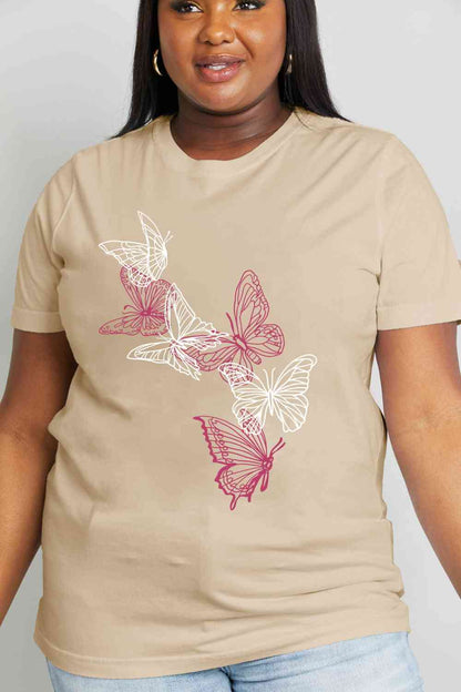 Simply Love Camiseta de algodón con estampado de mariposas de tamaño completo de Simply Love