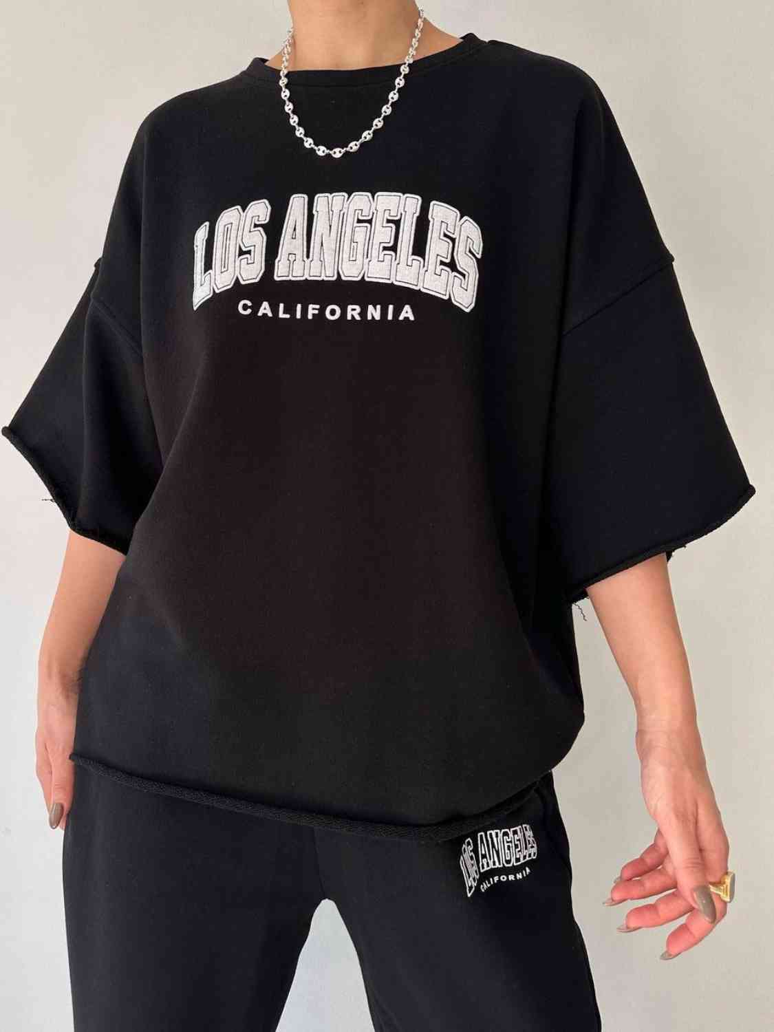 Conjunto de sudadera y pantalón deportivo con gráfico LOS ANGELES CALIFORNIA