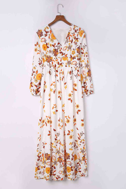 Floral V-Neck Long Sleeve Maxi Dress