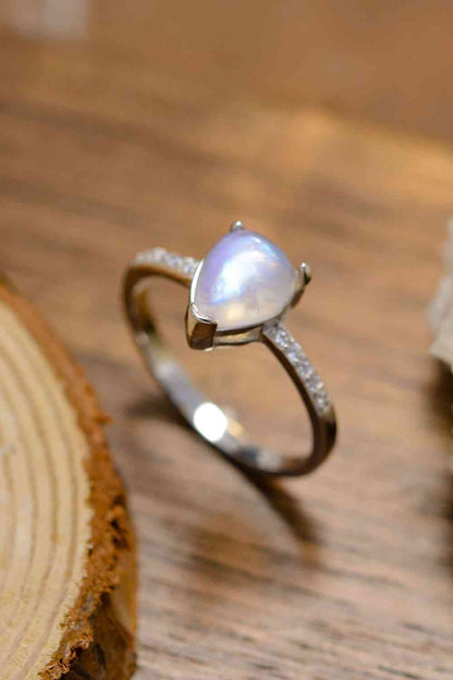 Bague en pierre de lune naturelle de haute qualité, anneau latéral en forme de larme