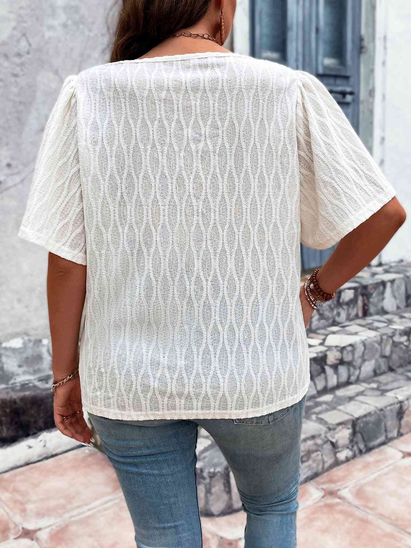 Blouse à Col en V et Manches Bouffantes de Grande Taille