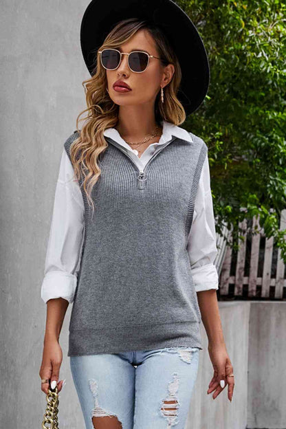 Gilet pull côtelé à quart de zip