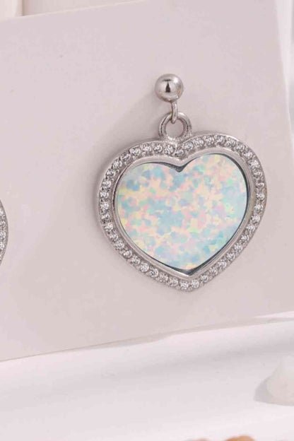 Platinum-Plated Opal Heart Earrings