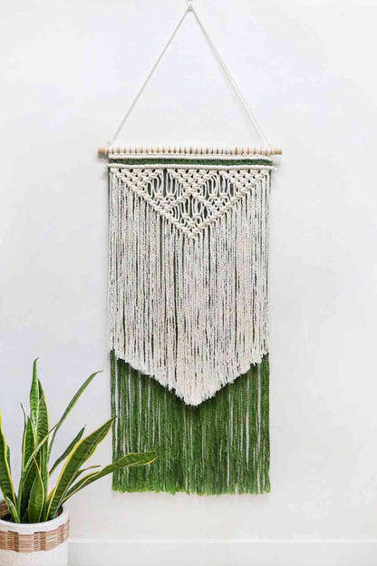 Colgante de pared de macramé hecho a mano con flecos de contraste