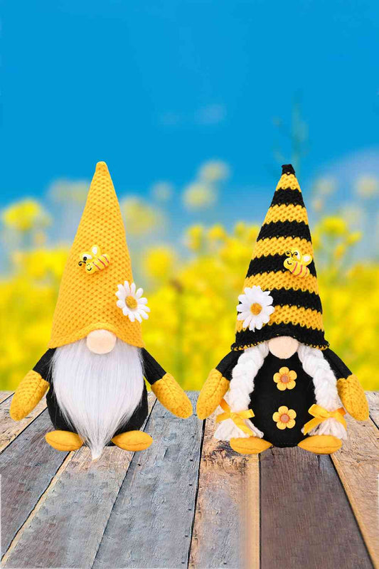 Gnome sans visage à décor d'abeille et de fleurs