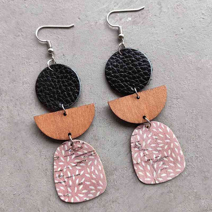 Boucles d'oreilles pendantes en cuir et bois