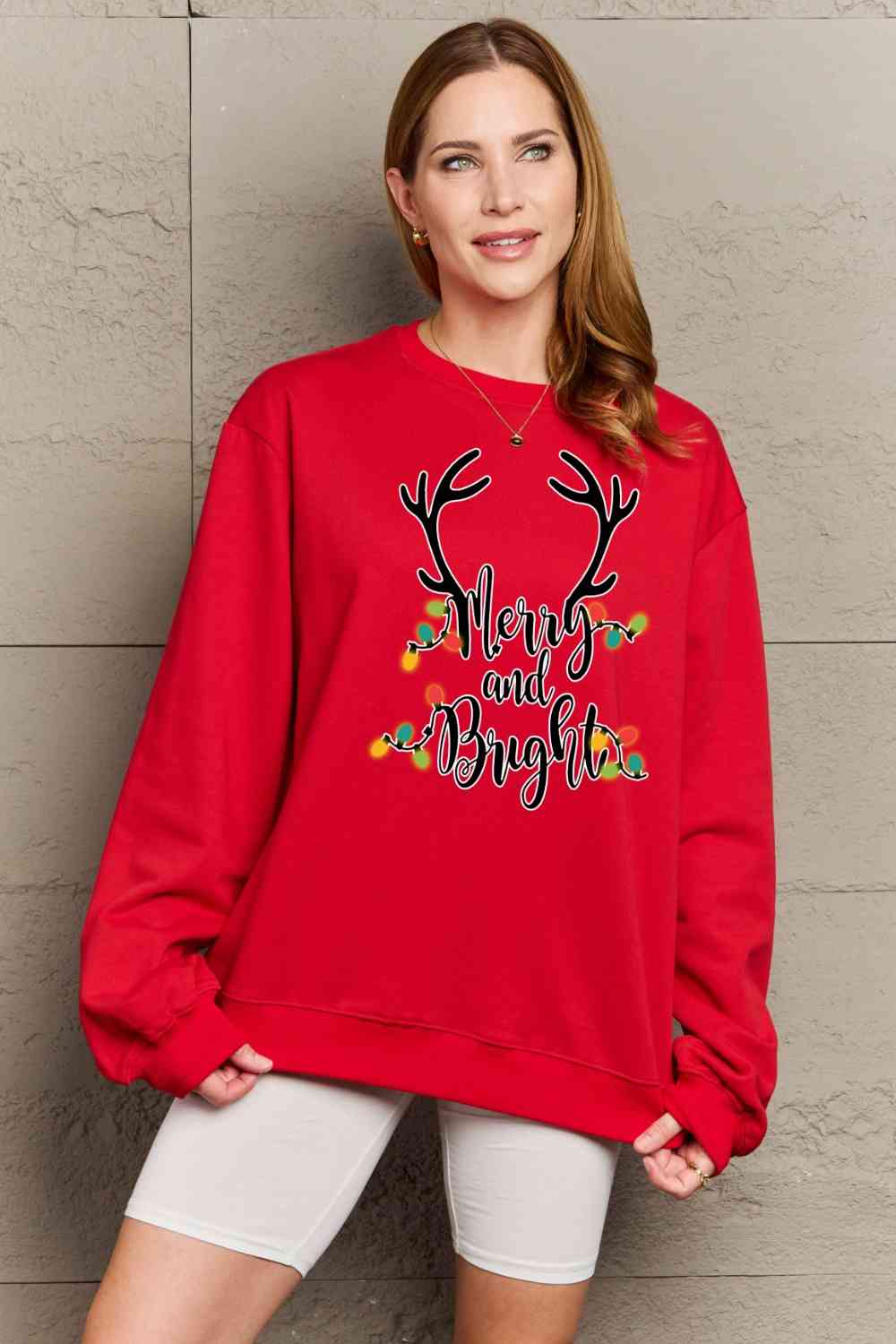 Sweat-shirt graphique Simply Love pleine taille MERRY AND BRIGHT