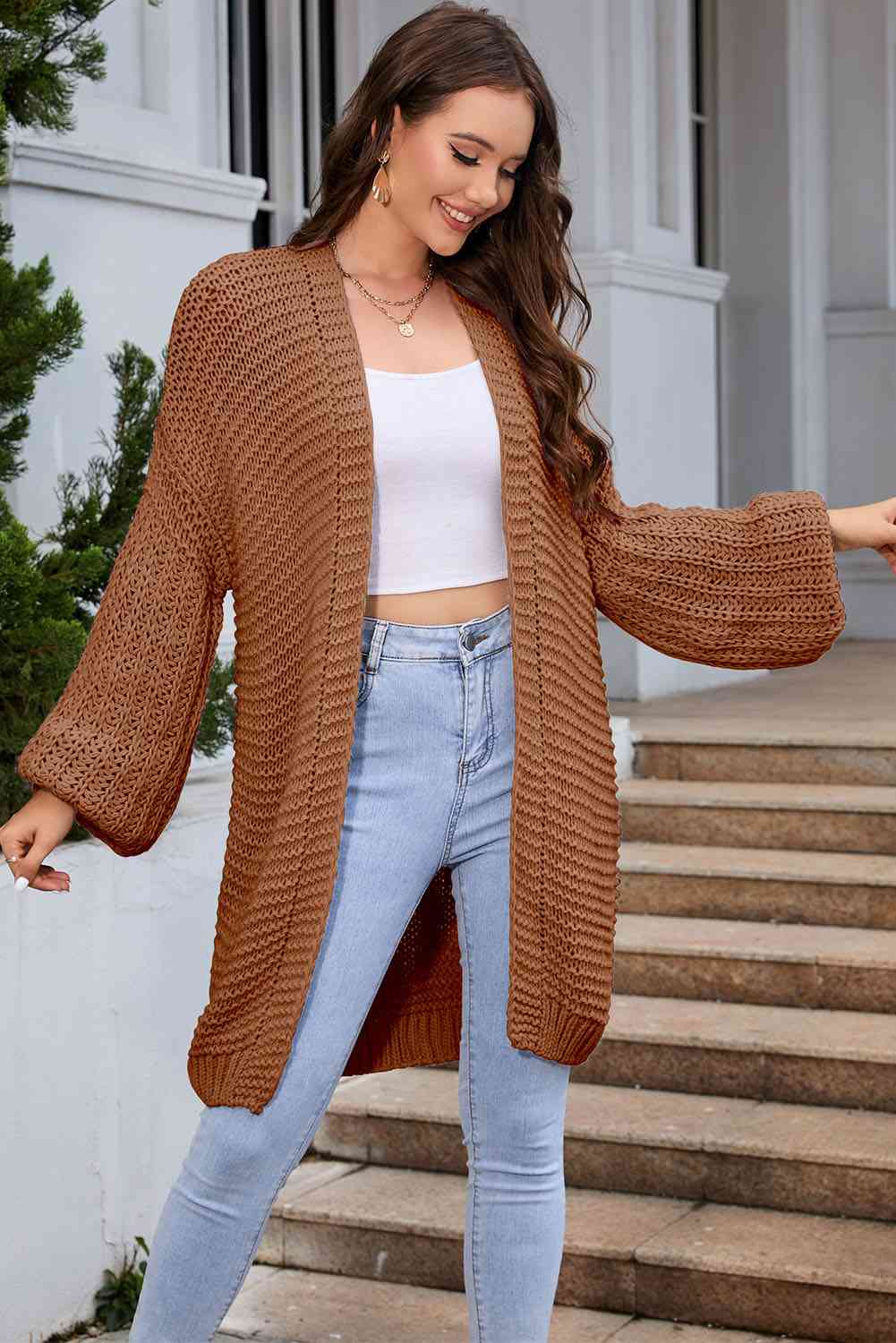 Cardigan long ouvert sur le devant