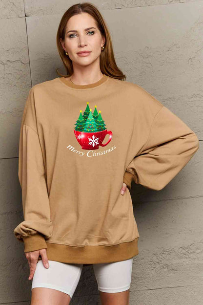 Simply Love Sweat-shirt graphique JOYEUX NOËL pleine taille