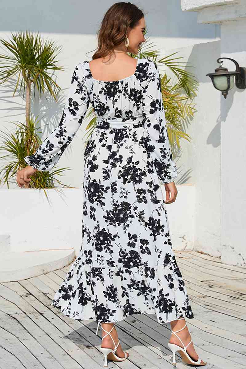 Floral Print V-Neck Long Sleeve Maxi Dress